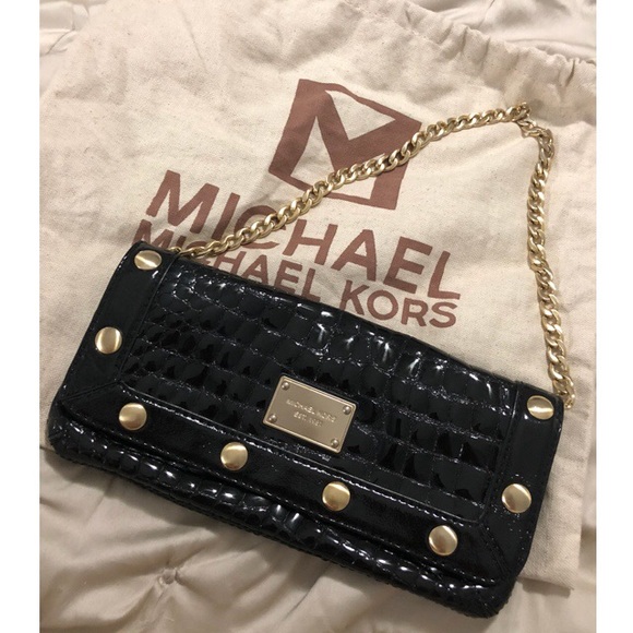 MICHAEL Michael Kors Handbags - Michael Kors Black Patent & Gold clutch